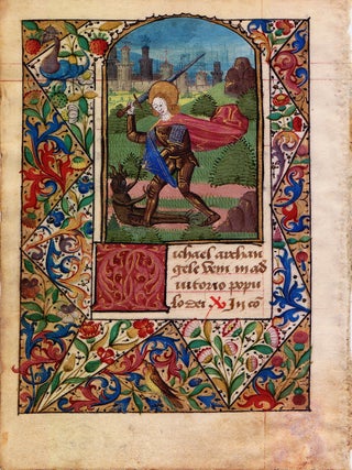 Illuminated Manuscript: Saint Michael Battling a Demon from a 15th Century Book of Hours