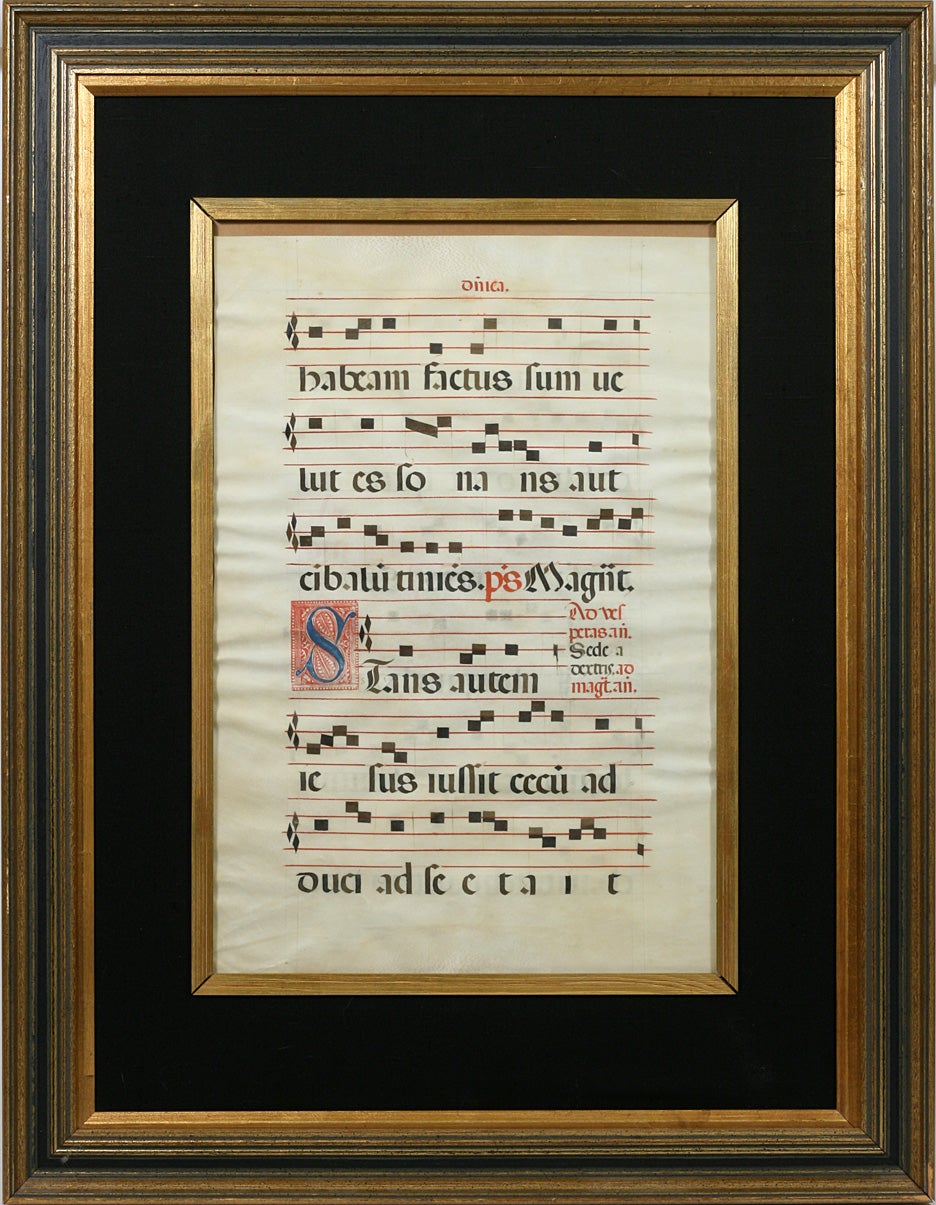 中世ヨーロッパの彩飾楽譜 Illuminated Manuscript Antiphonal Leaf | Illuminated Manuscript