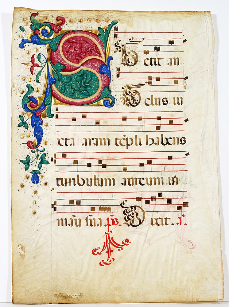 Item #1098 Illuminated Manuscript: Large Initial "S" from Italian Antiphonal (c. 1500). Illuminated Manuscript.