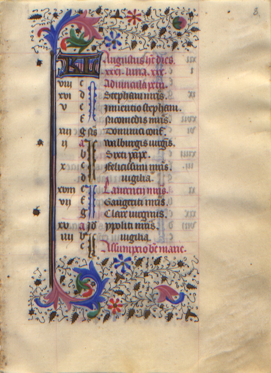Illuminated Manuscript: August Calendar Leaf from a 15th Century French ...