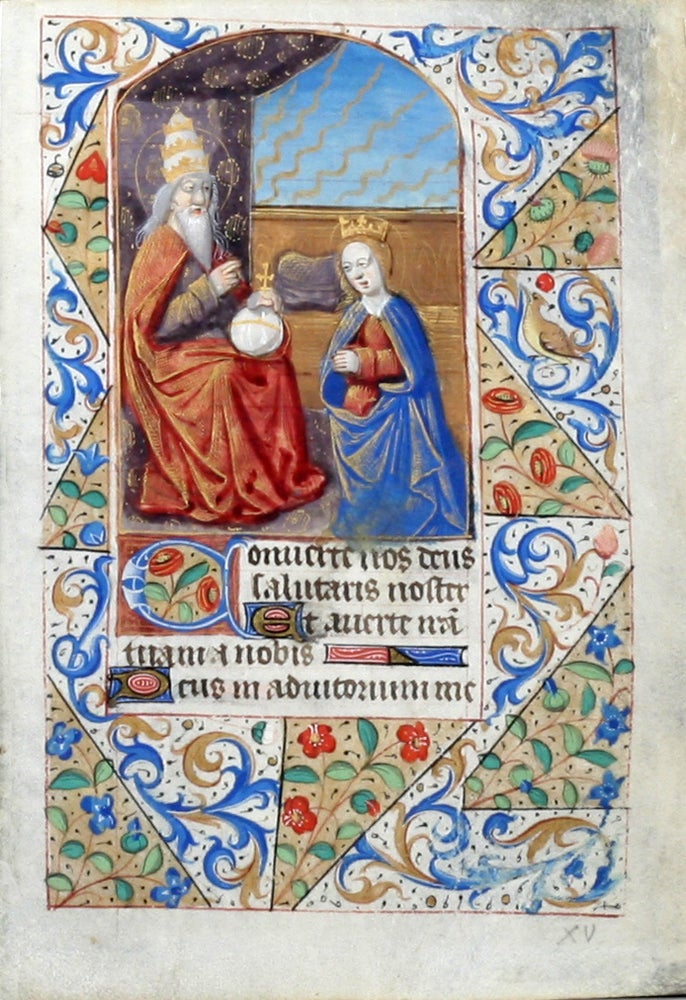 Item #1270 Illuminated Manuscript Leaf: The Coronation of the Virgin. ILLUMINATED MANUSCRIPT.