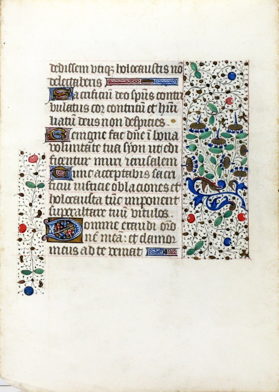 13th Century French Illuminated Manuscript Leaf 9 X 