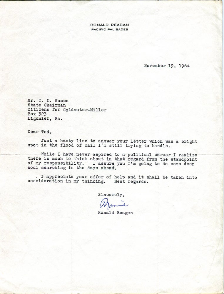 Item #1354 Typed Letter Signed. RONALD REAGAN.