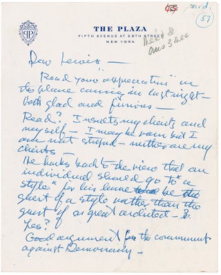 Item #1455 Autograph Letter Signed. FRANK LLOYD WRIGHT