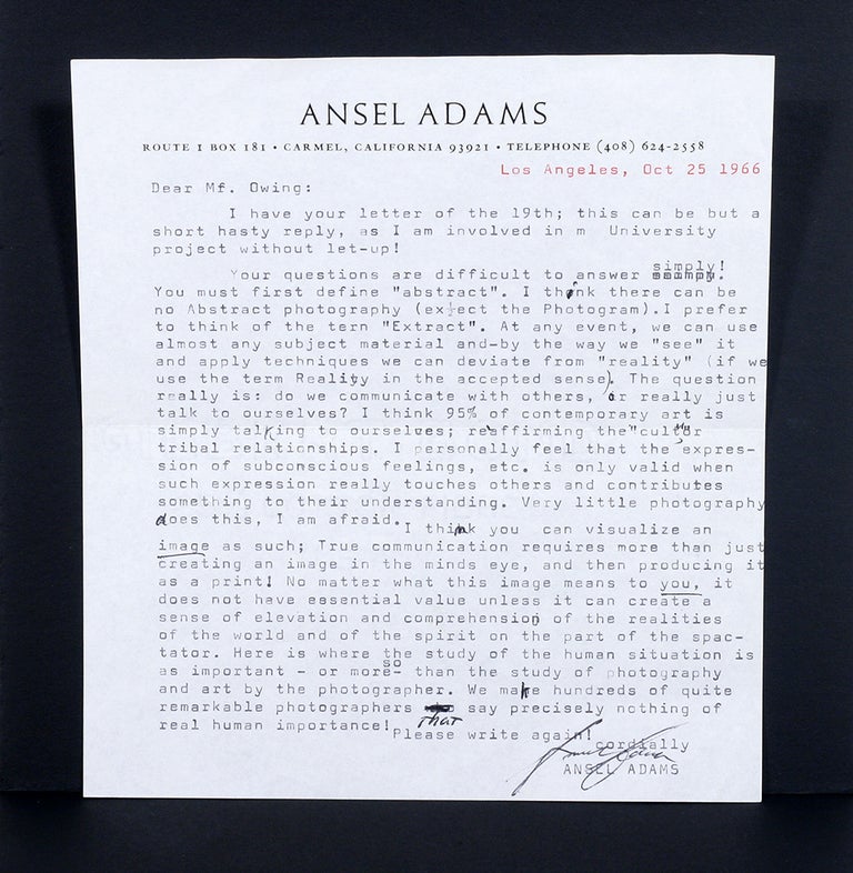 Item #1524 Typed Letter Signed. Ansel Adams.