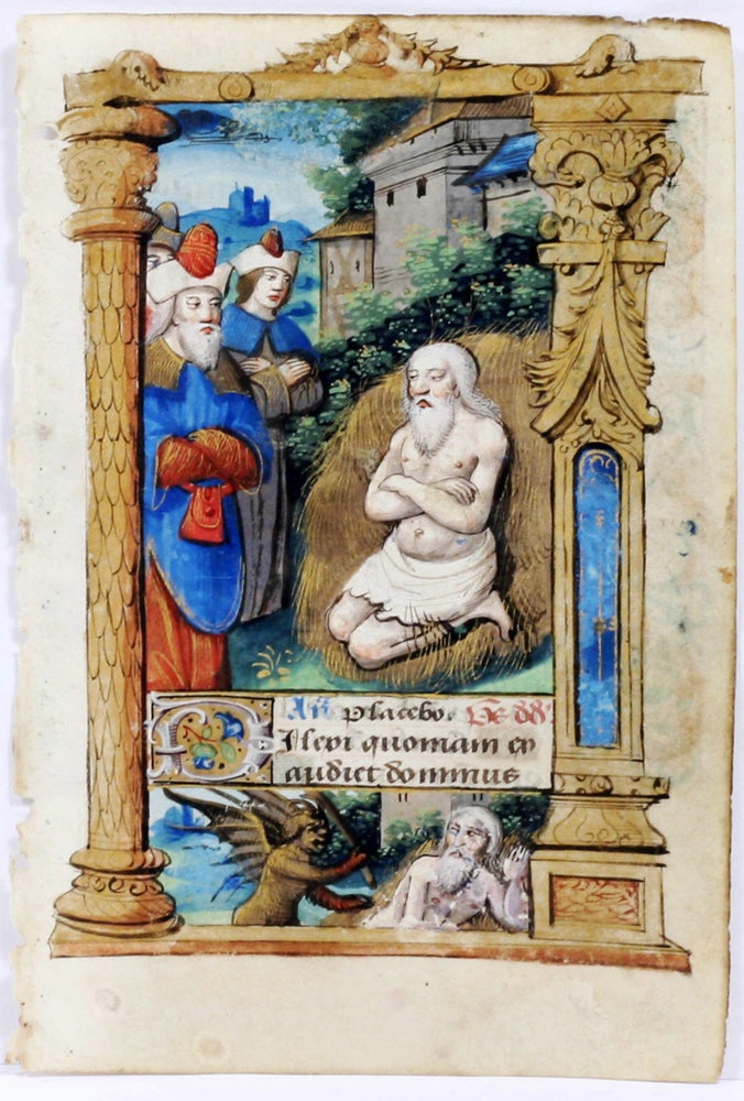 Illuminated Manuscript: Leaf with Miniature Depicting Job. Illuminated Manuscript.
