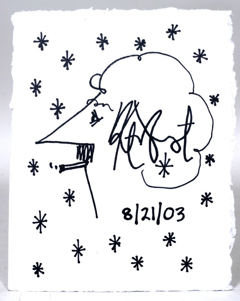 Item #1721 Ink Self-Portrait Drawing with Signature. Kurt Vonnegut Jr.