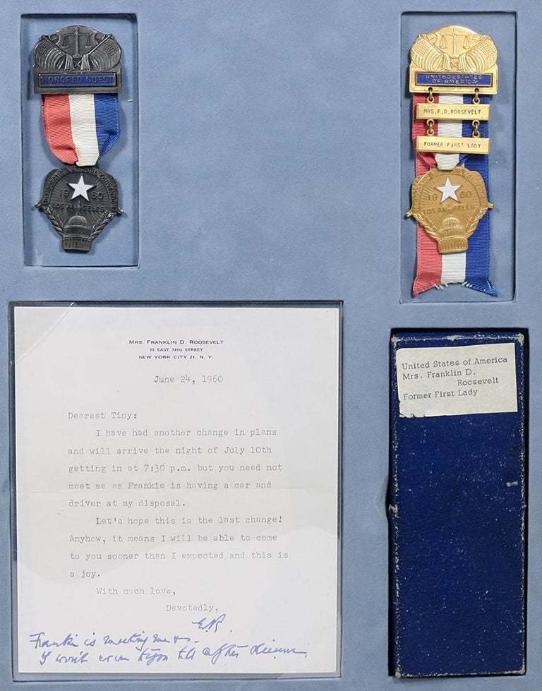 Item #1786 Personal Badges for the 1960 Democratic National Convention; with Typed Letter Signed. ELEANOR ROOSEVELT.