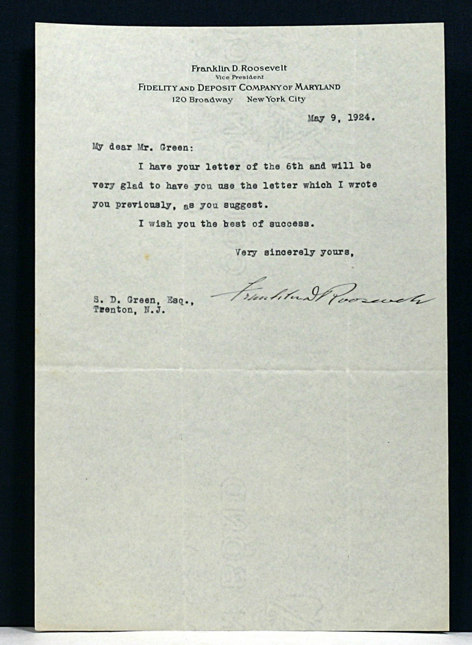 Typed Letter Signed Franklin Delano Roosevelt First Edition 