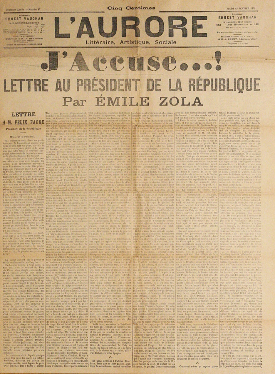 J'Accuse! Lettre au President de la Republique The Dreyfus Affair, EMILE  ZOLA