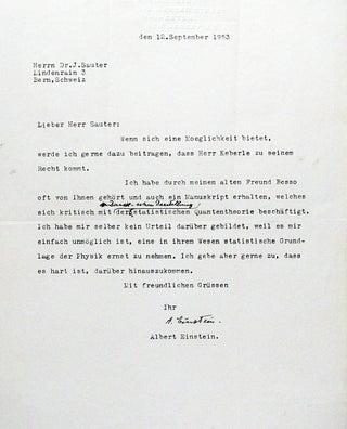 Item #2270 Typed Letter Signed with Autograph Annotation. ALBERT EINSTEIN