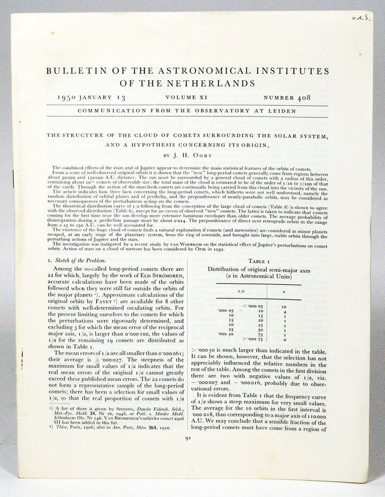 Item #2398 The structure of the cloud of comets surrounding the Solar System and a hypothesis concerning its origin. JAN HENDRIK OORT.
