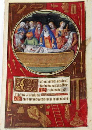 Item #2417 Illuminated Manuscript Leaf: The Entombment, Miniature from a Book of Hours....