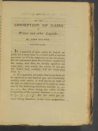 On the Absorption of Gases by Water and other Liquids | John Dalton ...