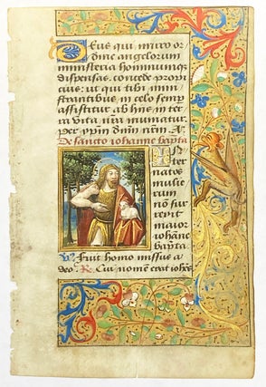 Illuminated Miniatures of St John the Baptist and St John the Evangelist on a Leaf from a c.1500 Book of Hours
