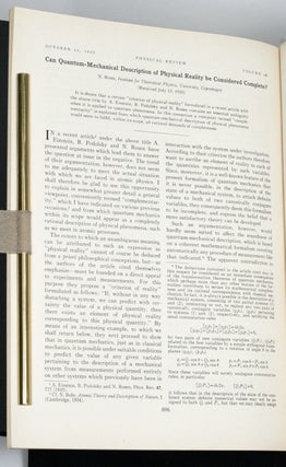Letter to the Editor of Nature (13 July, 1935); “Can the Quantum Mechanical Description of Physical Reality be Considered Complete?”, in Physical Review (1935); “Discussion with Einstein on Epistemological Problems in Atomic Physics”, offprint from Albert Einstein: Philosopher-Scientist (1949); “On Notions of Causality and Complementarity”, offprint from Science (1950)