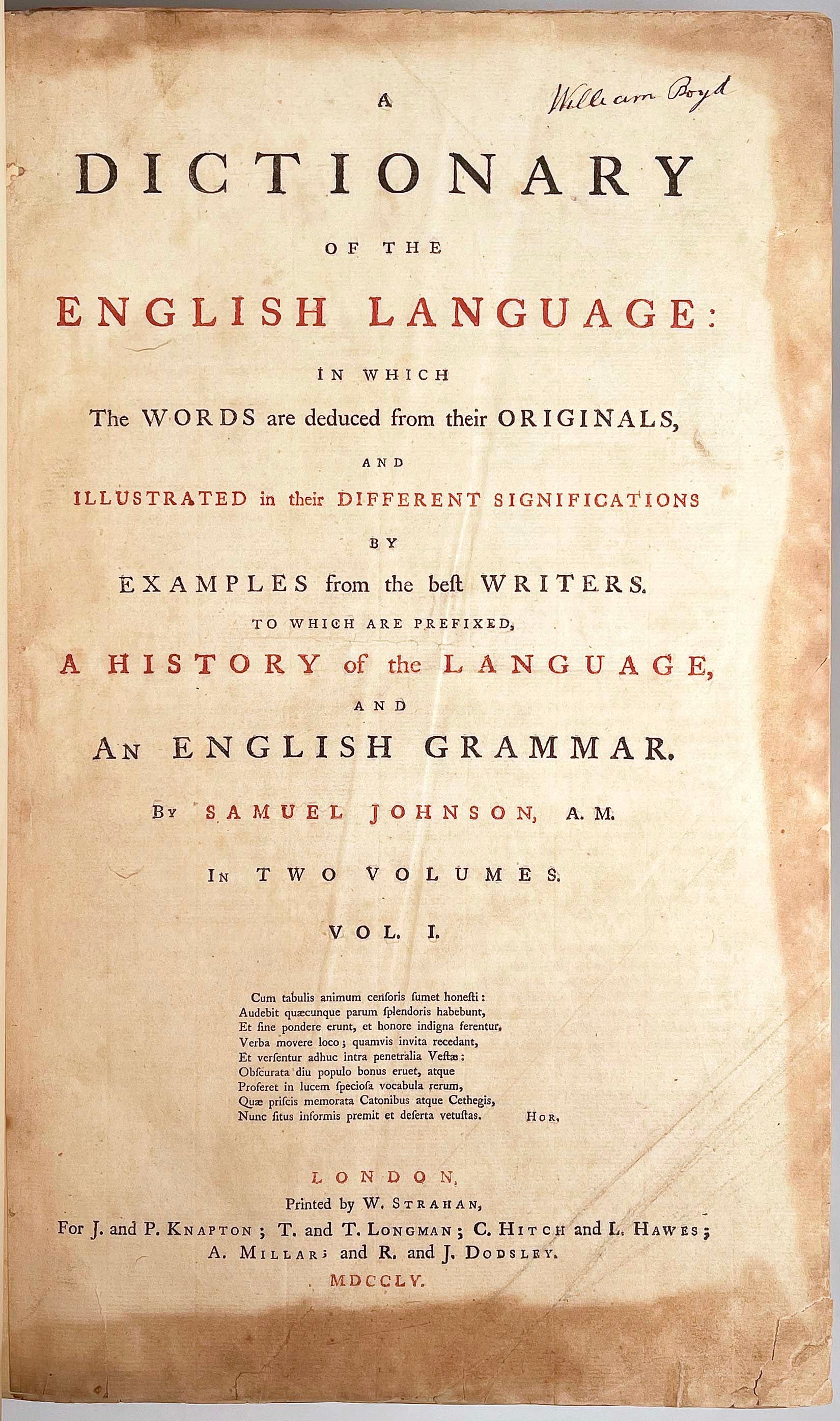 SAMUEL　JOHNSON　English　Language　A　of　Dictionary　the　First　edition
