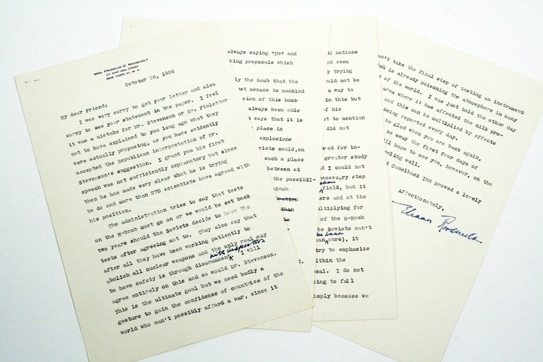 Item #2573 Typed Letter Signed with Autograph Corrections. ELEANOR ROOSEVELT.