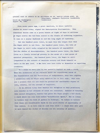 “I Have a Dream Speech”: Address to the Civil Rights March on Washington, 28 August 1963. Delivered on the steps at the Lincoln Memorial in Washington, D.C.
