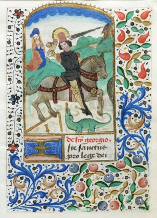 Item #2665 Leaf from Book of Hours with Miniature of St. George and the Dragon. ILLUMINATED...