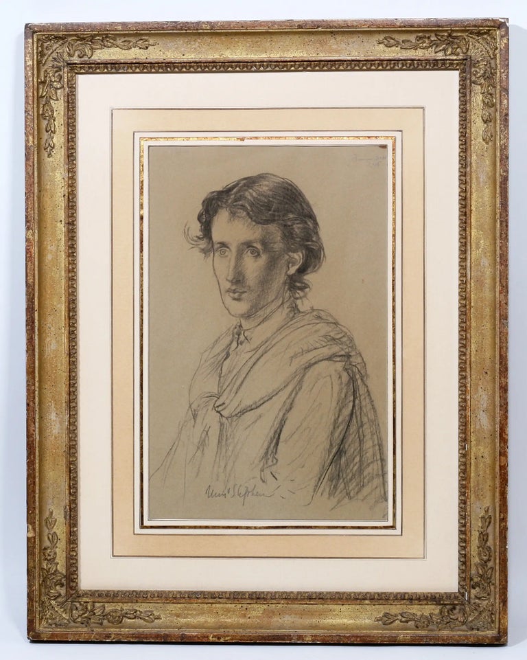 Item #2797 “Miss Virginia Stephen”: Large Charcoal Drawing of Virginia Woolf. VIRGINIA WOOLF, FRANCIS DODD.
