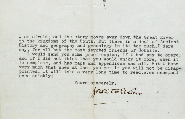 Item #2798 Typed Letter Signed [TLS] introducing The Lord of the Rings. J. R. R. TOLKIEN.