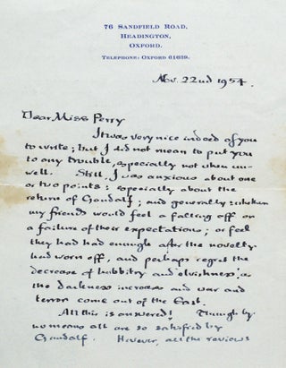 Item #2799 Autograph Letter Signed [ALS] on The Lord of the Rings. J. R. R. TOLKIEN