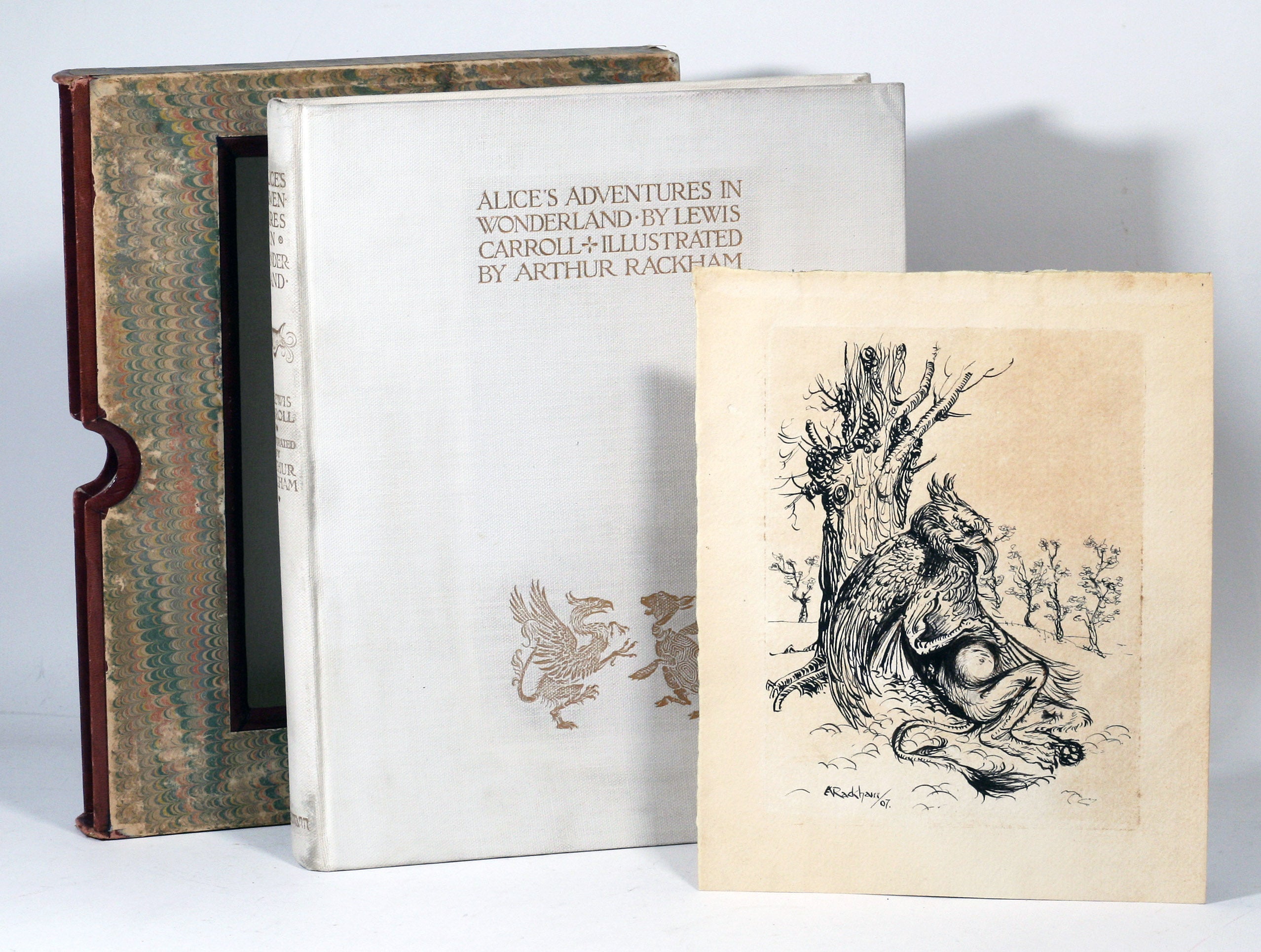 Alice's Adventures in Wonderland. [Alice in Wonderland]. WITH: Original Large Ink Drawing Signed of the Gryphon by Rackham