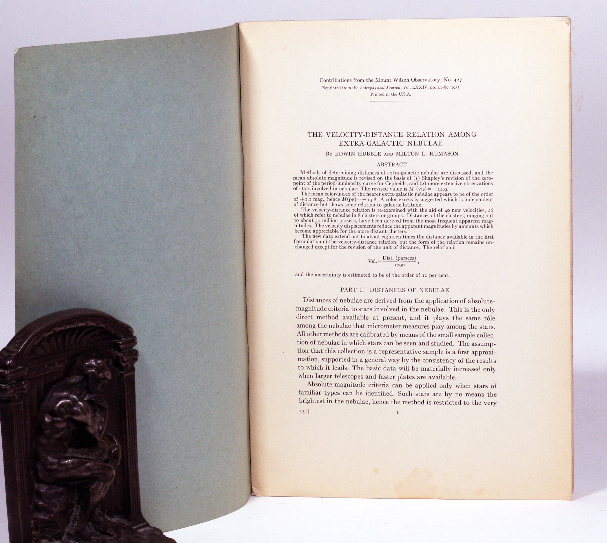 Edwin Hubble Book The Velocity-Distance Relation Among Extra-Galactic Nebulae | EDWIN ...