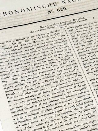 [Obituary Notice of] Miss Caroline Lucretia Herschel, Astronomische Nachrichten, No. 629