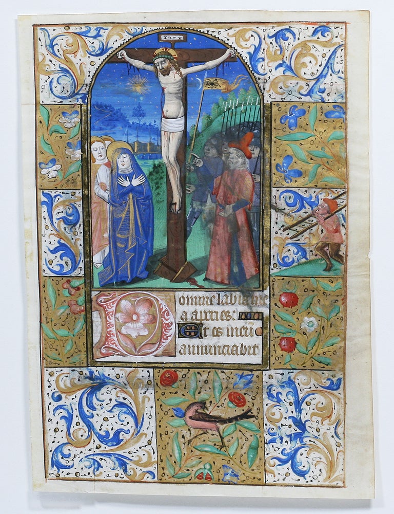 Item #2951 Illuminated Manuscript Leaf: Crucifixion. ILLUMINATED MANUSCRIPT.