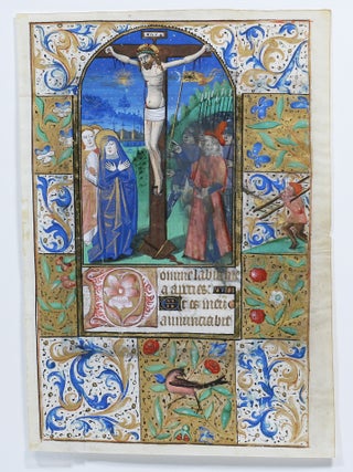 Item #2951 Illuminated Manuscript Leaf: Crucifixion. ILLUMINATED MANUSCRIPT