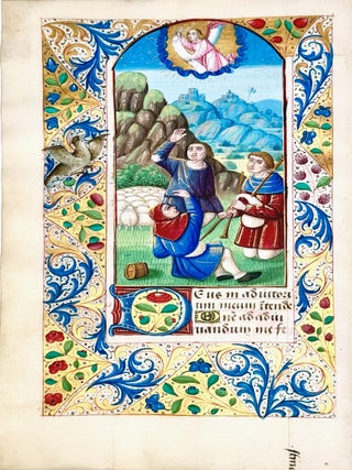 Illuminated Manuscript Leaf: Announcement to the Shepherds by the well known Entry Master of Lyon, France (c.1500)