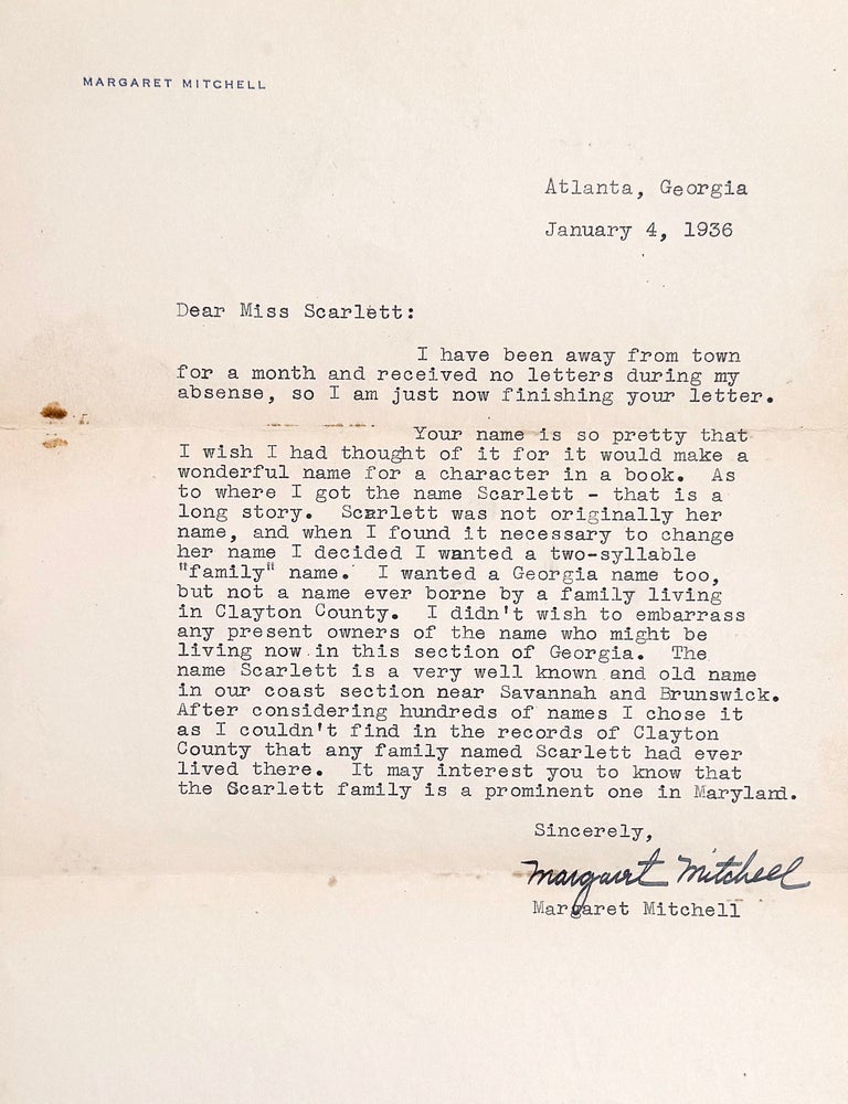 Item #2961 Typed Letter Signed [TLS]. MARGARET MITCHELL.