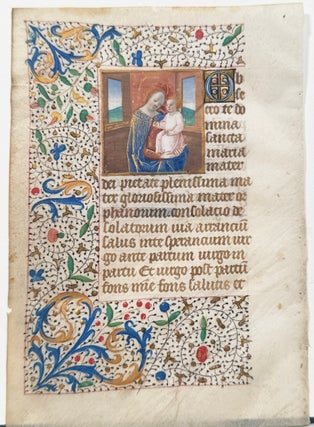 Item #2964 Illuminated Manuscript Leaf in Latin on Vellum: Mother and Child (Northern France,...