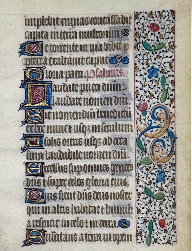 Item #2985 Manuscript Leaf: French Book of Hours Containing Psalms 112 and 121. ILLUMINATED MANUSCRIPT LEAF.