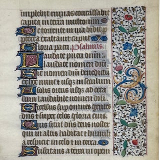 Item #2985 Manuscript Leaf: French Book of Hours Containing Psalms 112 and 121. ILLUMINATED...