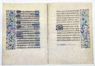 Item #2986 Two Leaves from French Book of Hours with Psalms. ILLUMINATED MANUSCRIPT LEAVES