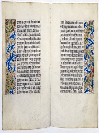 Item #2987 Illuminated Manuscript Bifolium from a French Book of Hours with Border on each Page....