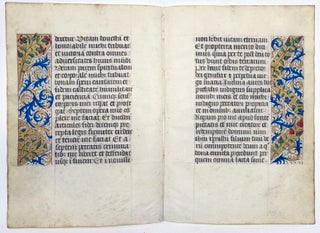 Item #2987 Illuminated Manuscript Bifolium from a French Book of Hours with Border on each Page....