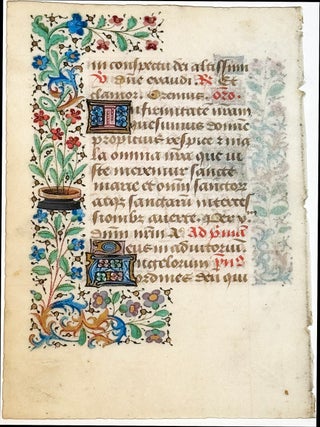 Item #2988 Leaf From a French Book of Hours with Floral Border on Vellum. ILLUMINATED MANUSCRIPT...