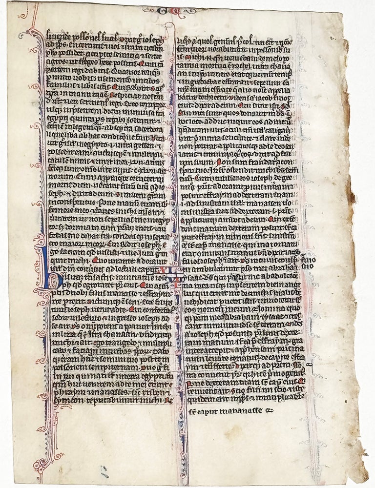 Item #2989 Illuminated Manuscript Leaf: Jacob Reunited with Joseph (c. 1250). ILLUMINATED MANUSCRIPT LEAF.