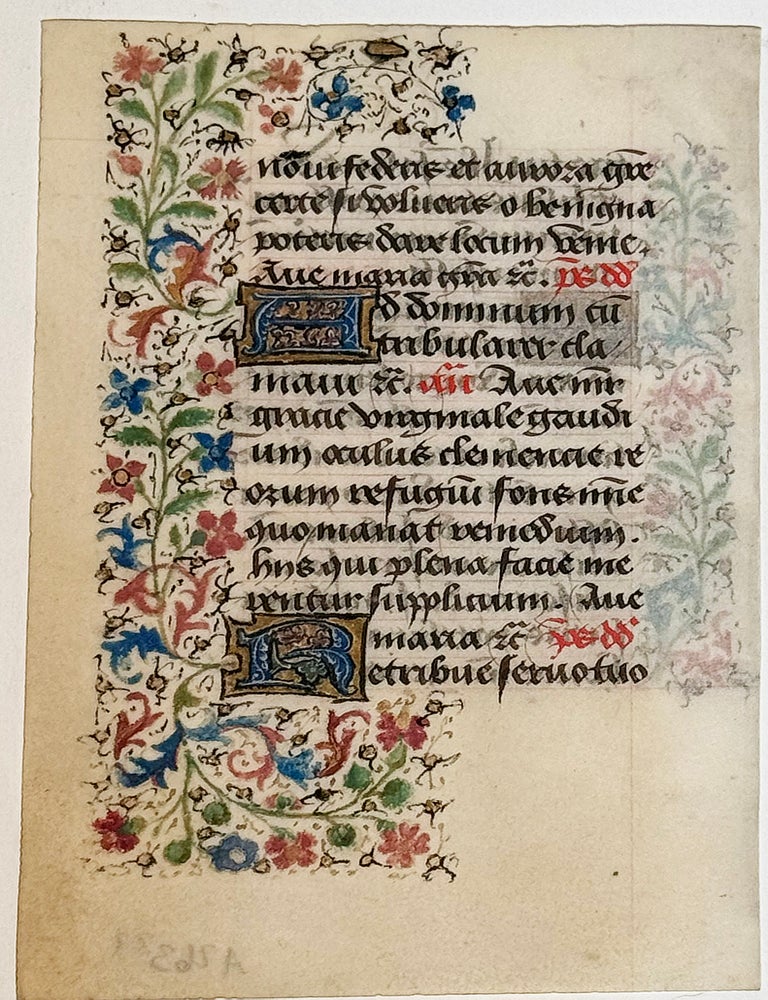 Item #2995 Illuminated Manuscript Leaf from a 15th Century Book of Hours. ILLUMINATED MANUSCRIPT LEAF.