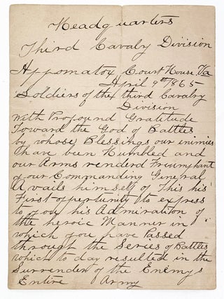 Manuscript of Congratulatory Order to the Third Cavalry Division; Custer's Carte De Visite; Soldier's Discharge Papers