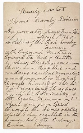 Manuscript of Congratulatory Order to the Third Cavalry Division; Custer's Carte De Visite; Soldier's Discharge Papers