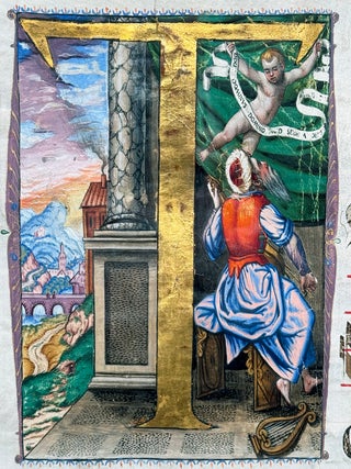 Item #3030 Illuminated Manuscript Leaf from and Antiphonal with Miniature of King David; Psalms...