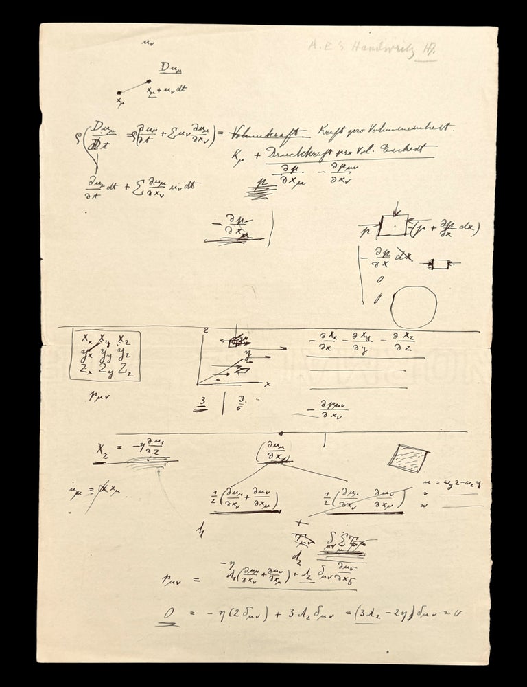 Autograph scientific manuscript. ALBERT EINSTEIN.