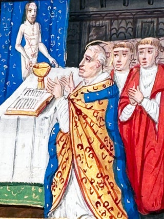 Item #3066 MASTER OF THE ENTRY OF FRANCIS I: BOOK OF HOURS LEAF WITH THE MASS OF SAINT GREGORY....