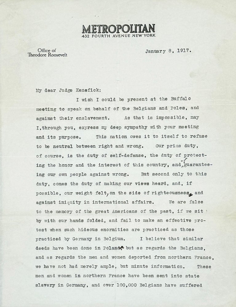 Item #3071 Typed Letter Signed. THEODORE ROOSEVELT.