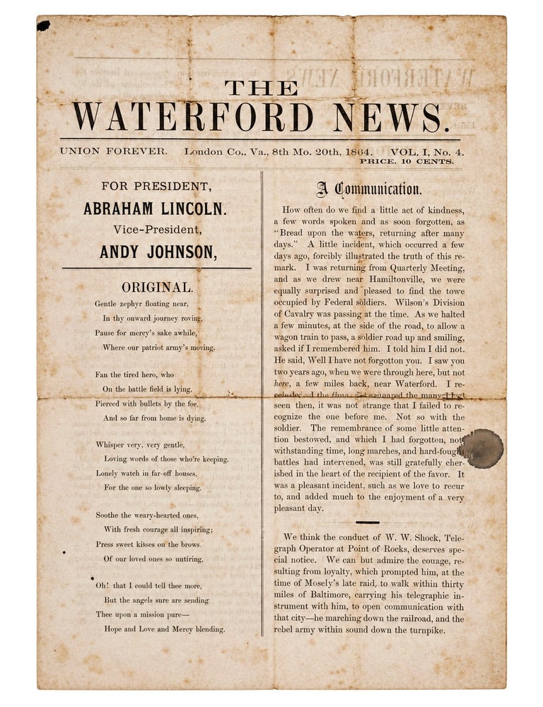 The Waterford News. CIVIL WAR, QUAKERS, WOMEN JOURNALISTS.